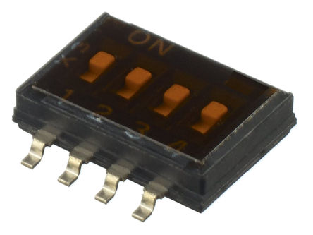 R8772214-01 Apem 4位置 凹入式执行器,滑动 表面安装 DIP 开关, 单刀单掷